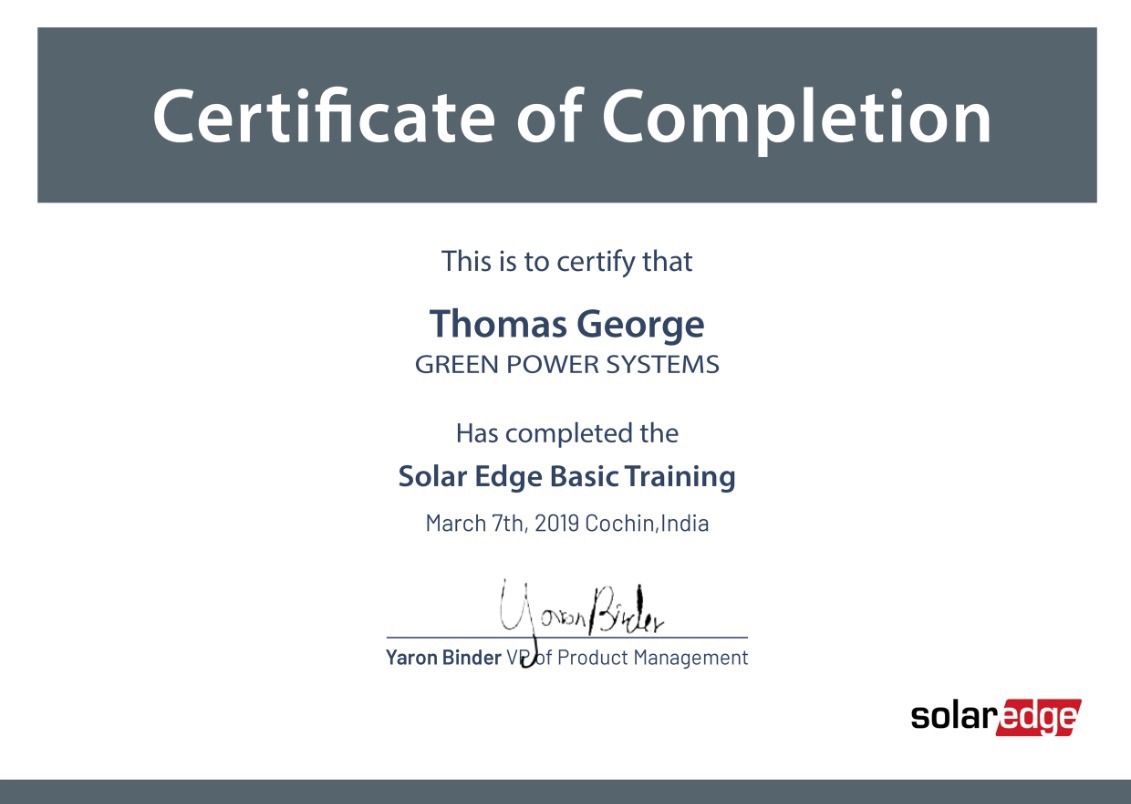 SolarEdge Basic Training certificate